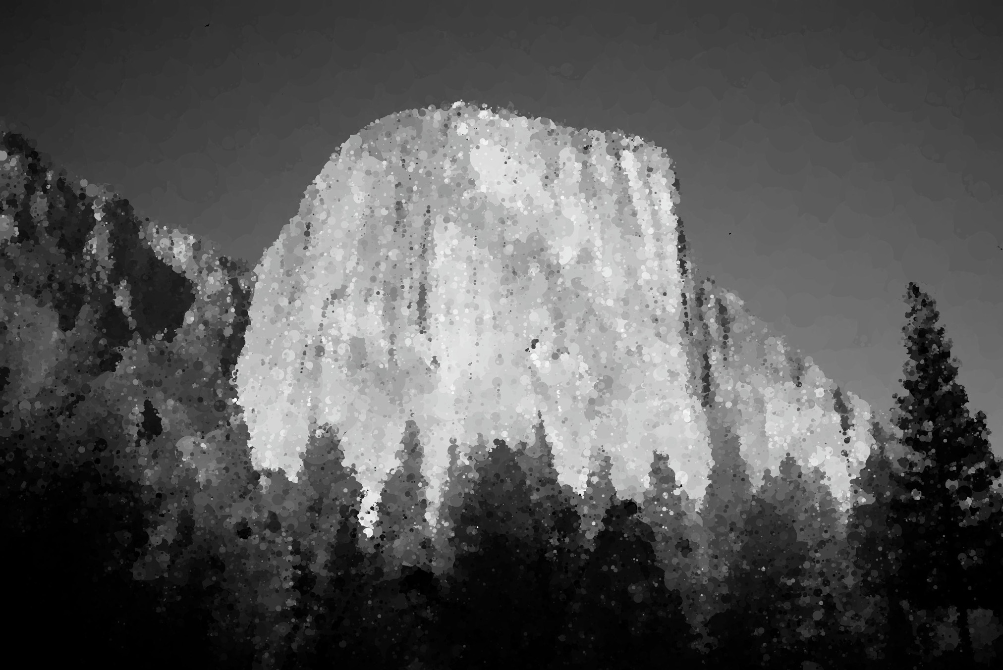 Black and white El Capitan rendered in dots